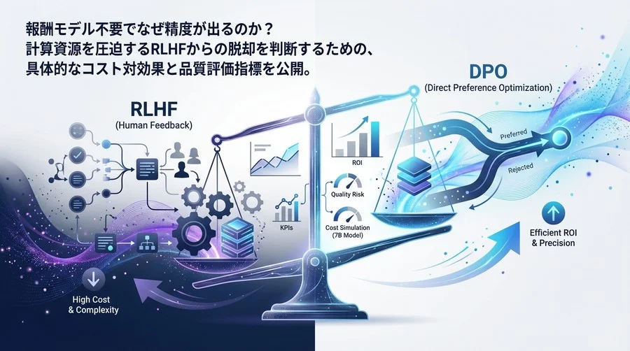 報酬モデル不要で精度は出るか？DPO対RLHFのコスト対効果と導入判断の全指標