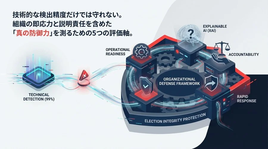 ディープフェイク検出の「精度99%」に潜む罠：選挙インテグリティを守る組織的防御力の評価フレームワーク