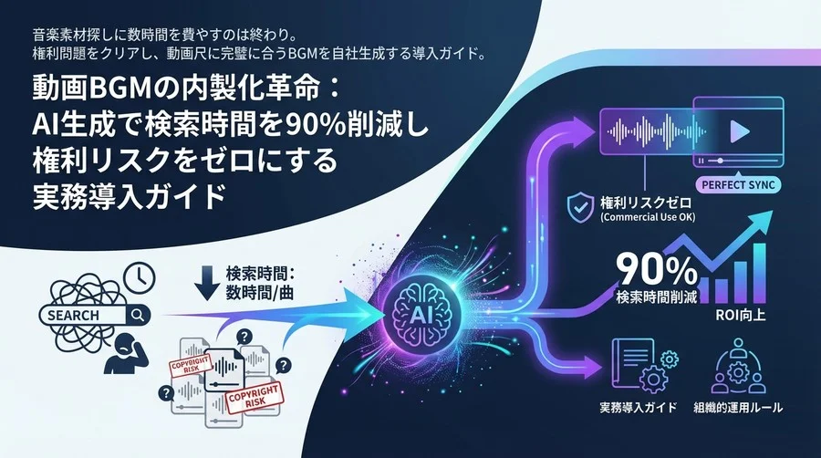 動画BGMの内製化革命：AI生成で検索時間を90%削減し権利リスクをゼロにする実務導入ガイド