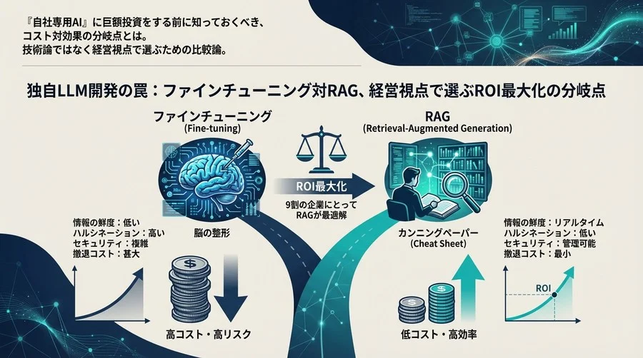 独自LLM開発の罠：ファインチューニング対RAG、経営視点で選ぶROI最大化の分岐点