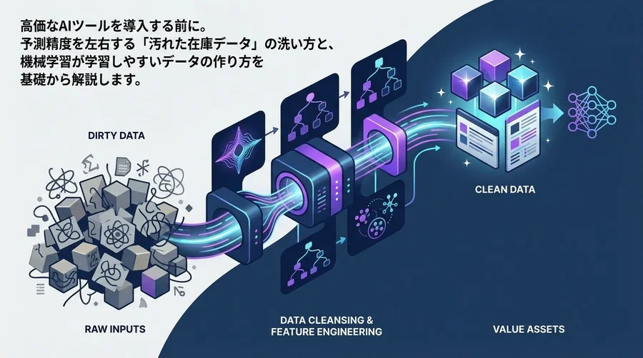 滞留在庫検知AIは「データ準備」で9割決まる。汚れたデータを宝に変える前処理と特徴量エンジニアリングの極意