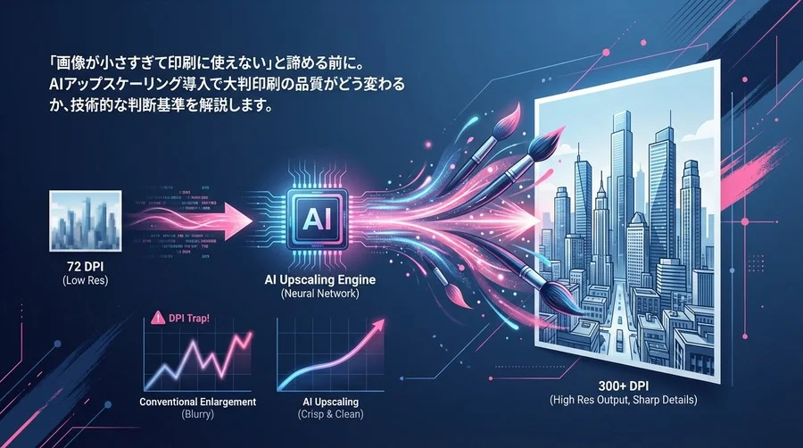 大判印刷の画像粗さを解決！AIアップスケーリング導入の技術的判断基準とDPIの罠