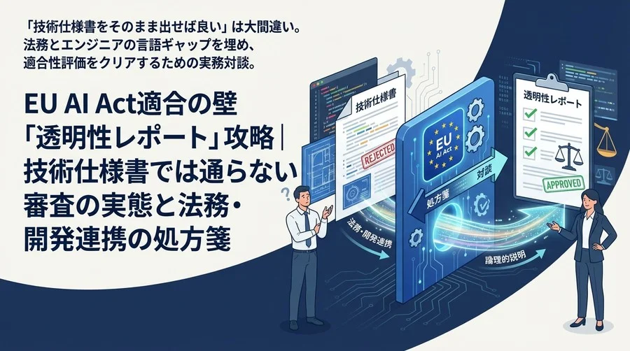 EU AI Act適合の壁「透明性レポート」攻略｜技術仕様書では通らない審査の実態と法務・開発連携の処方箋