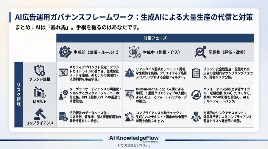 生成AIによる広告大量生産の代償｜高速A/Bテストが招くブランド毀損とガバナンスの壁 - Conclusion Image