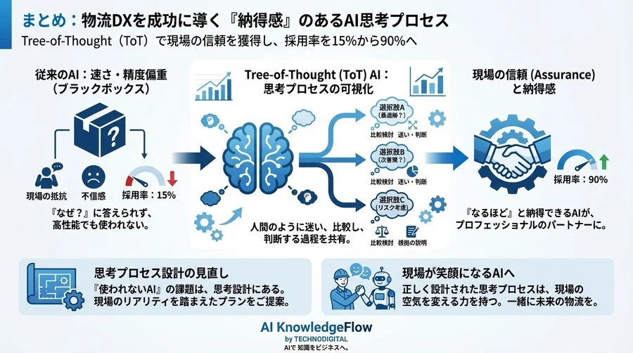 現場が拒絶した「正解」より納得できる「次善策」を。物流DXを救うTree-of-Thought意思決定AIの全貌 - Conclusion Image