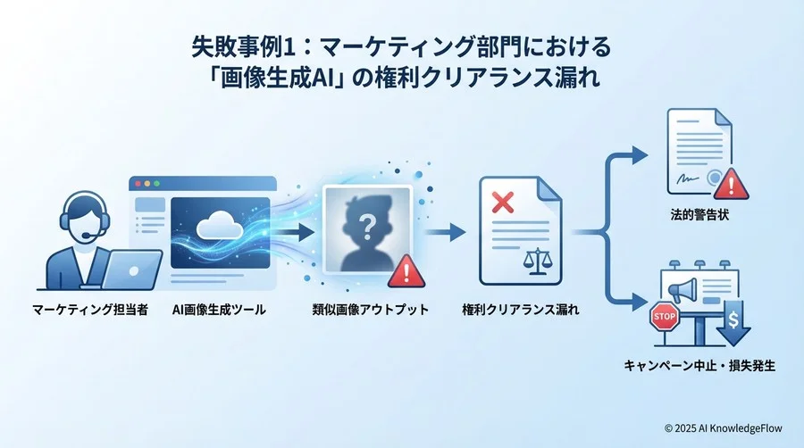 事例1：マーケティング部門における「画像生成AI」の権利クリアランス漏れ - Section Image