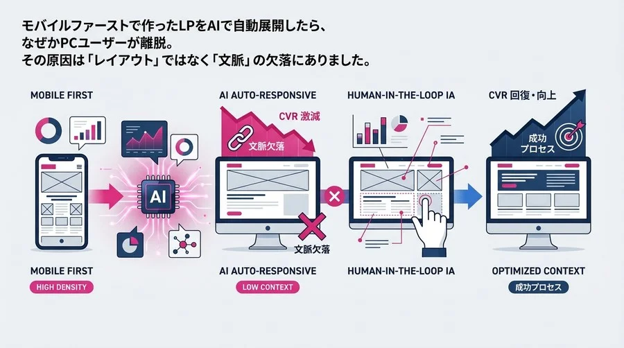 モバイルファーストLPをAIで自動展開してCVR激減？「文脈」不在のレスポンシブ化が招く失敗と回避策