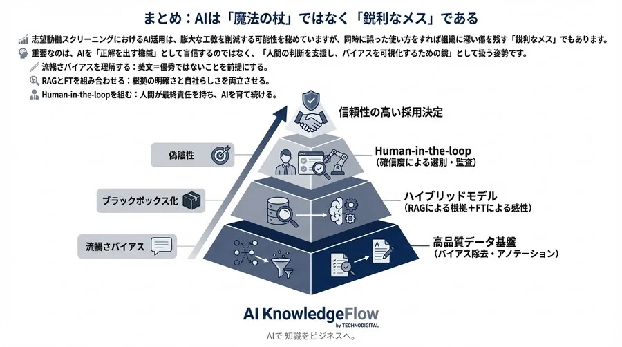 AI採用の「もっともらしい嘘」を見抜くには？自社特化型LLMによる志望動機解析と品質管理の全技術 - Conclusion Image