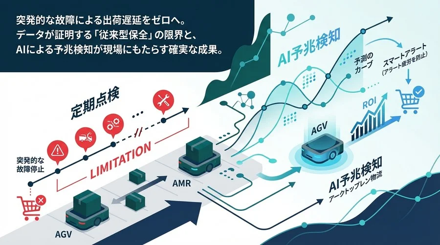 倉庫ロボットの突発停止は防げる。データが証明する「定期点検」の限界とAI予兆検知の導入鉄則