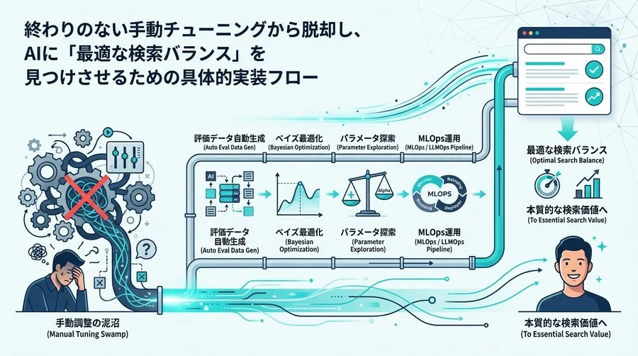 ハイブリッド検索の「重み付け」泥沼からの脱却：AIによるパラメータ自動最適化の実装ガイド