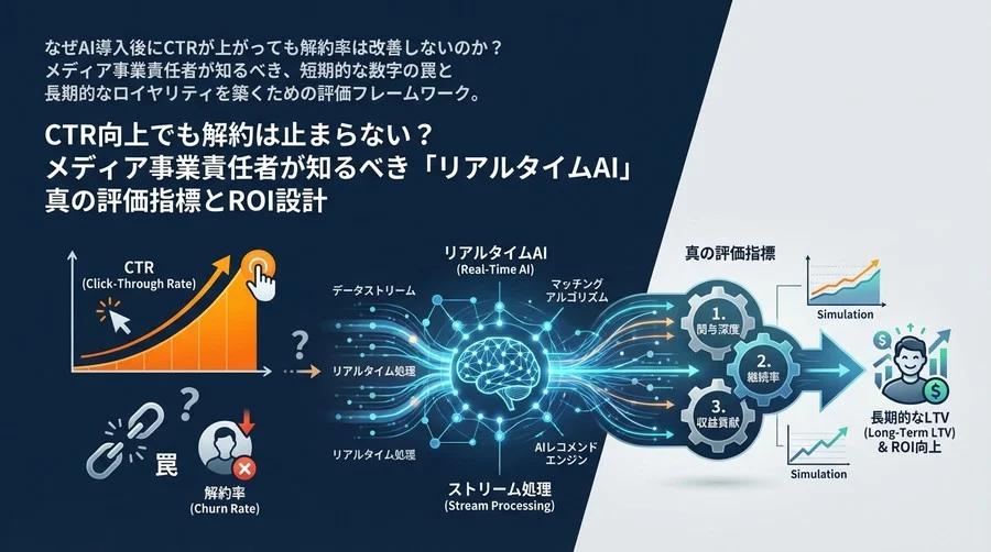 CTR向上でも解約は止まらない？メディア事業責任者が知るべき「リアルタイムAI」真の評価指標とROI設計