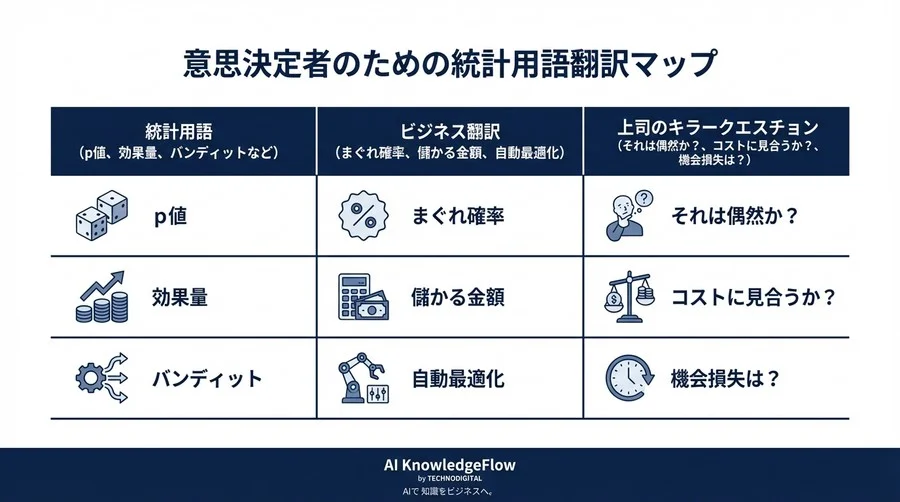 部下の「有意差あり」を鵜呑みにしない！文系管理職のための統計＆AI用語のビジネス翻訳 - Conclusion Image