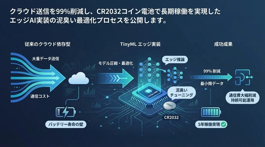 通信費99%削減。CR2032で5年稼働を実現したTinyML実装の泥臭い記録