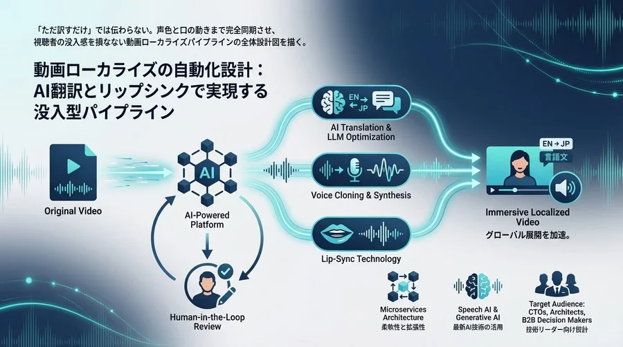 動画ローカライズの自動化設計：AI翻訳とリップシンクで実現する没入型パイプライン