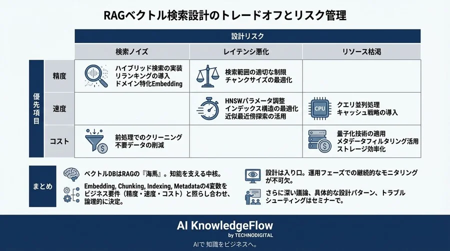 RAGの成否は「検索」で決まる：ベクトルDB設計における4つのトレードオフとリスク管理 - Conclusion Image