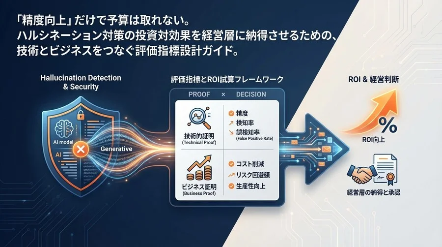 経営層を説得するLLM偽情報対策：ハルシネーション検知のROI試算と評価指標設計ガイド