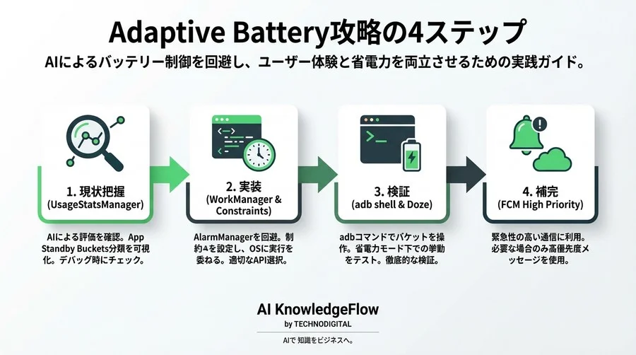 Androidの「Adaptive Battery」攻略ガイド：AIによるアプリ停止を回避するWorkManager実装術 - Conclusion Image