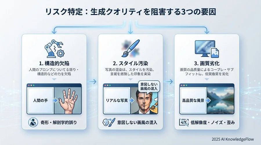 リスク特定：生成クオリティを阻害する3つの要因 - Section Image
