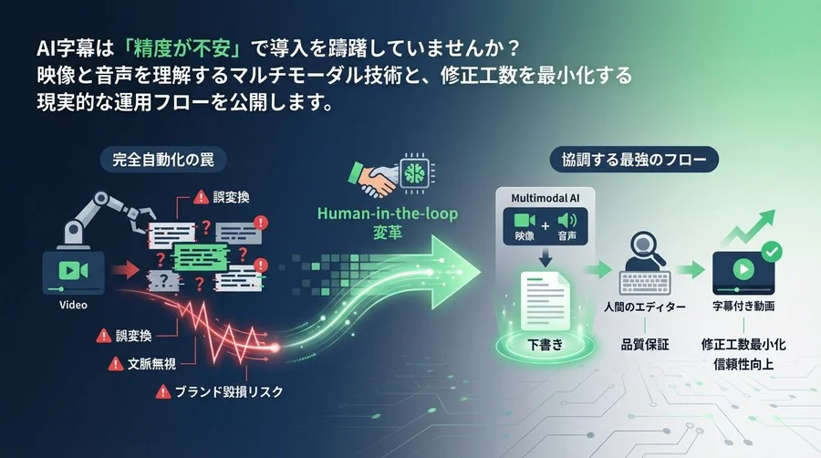 動画キャプション自動生成の「完全自動化」はなぜ失敗するのか？マルチモーダルAIと人間が協調する最強の字幕運用フロー構築術