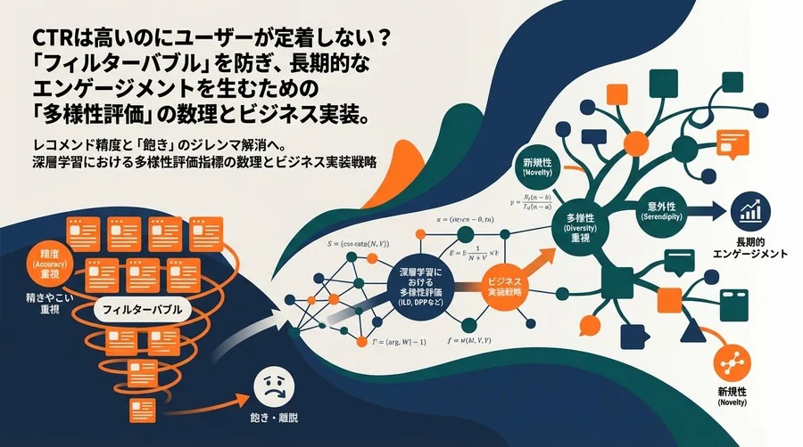 レコメンド精度と「飽き」のジレンマ解消へ。深層学習における多様性評価指標の数理とビジネス実装戦略