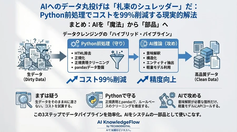 AIへのデータ丸投げは「札束のシュレッダー」だ：Python前処理でコストを99%削減する現実的解法 - Conclusion Image