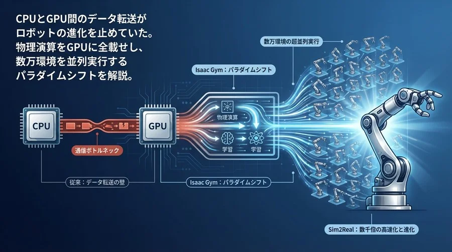 ロボット学習の「通信ボトルネック」を破壊せよ：Isaac Gymによる超並列Sim2Realアーキテクチャ